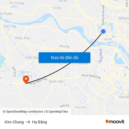 Kim Chung to Hạ Bằng map