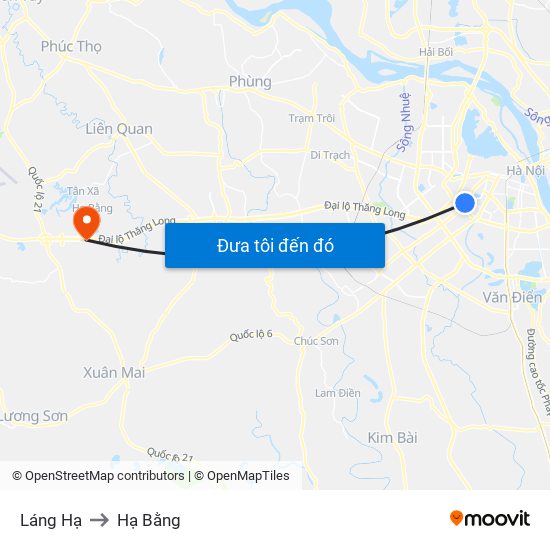 Láng Hạ to Hạ Bằng map