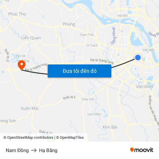 Nam Đồng to Hạ Bằng map