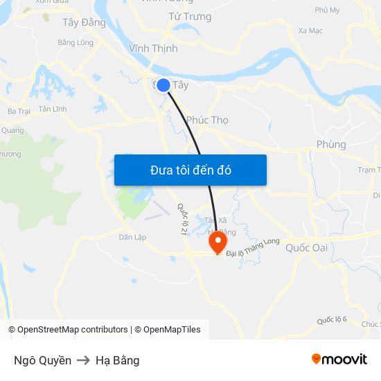 Ngô Quyền to Hạ Bằng map