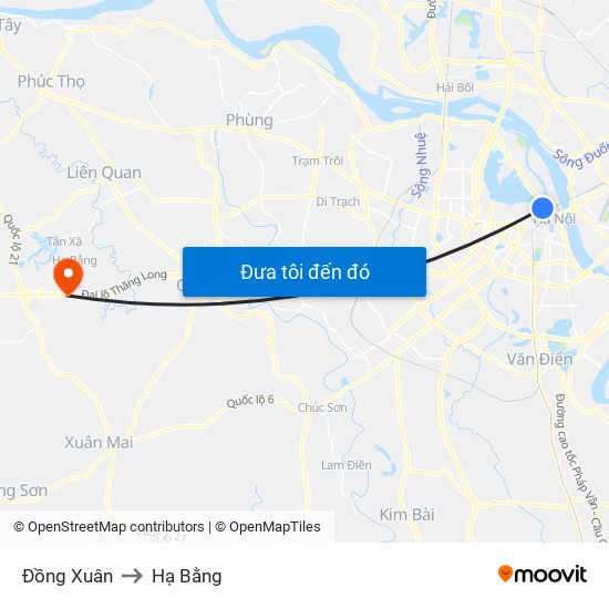 Đồng Xuân to Hạ Bằng map