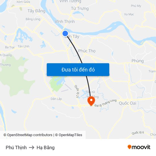 Phú Thịnh to Hạ Bằng map