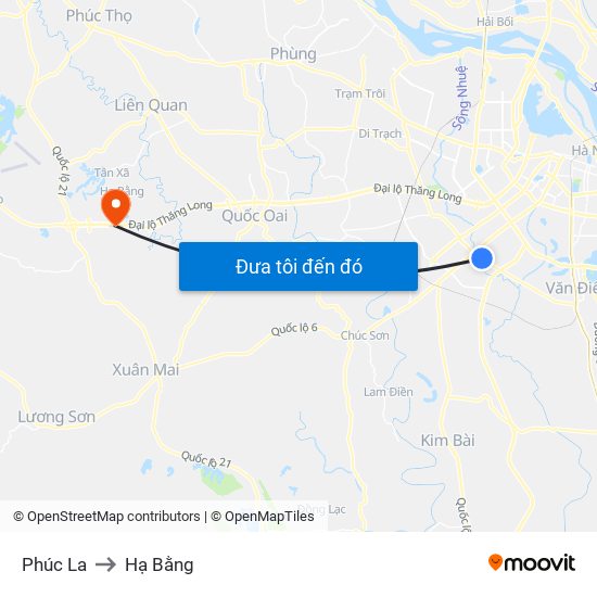 Phúc La to Hạ Bằng map