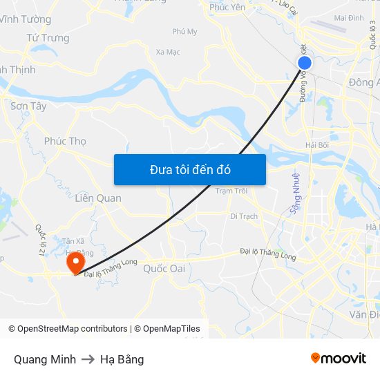 Quang Minh to Hạ Bằng map