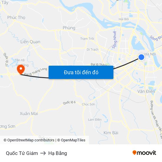 Quốc Tử Giám to Hạ Bằng map