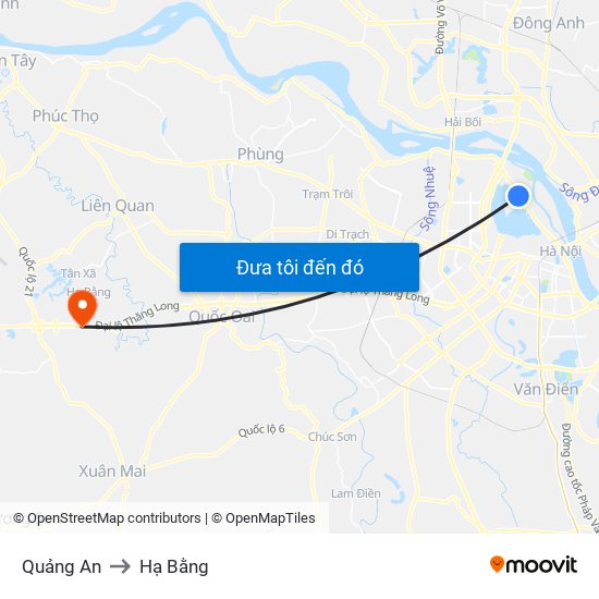 Quảng An to Hạ Bằng map