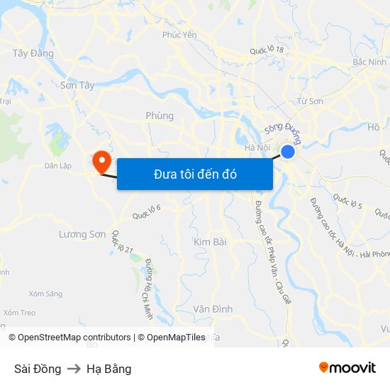 Sài Đồng to Hạ Bằng map