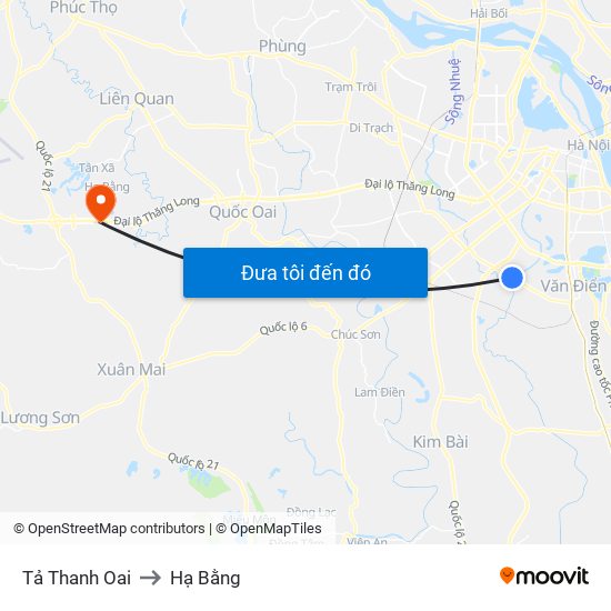 Tả Thanh Oai to Hạ Bằng map