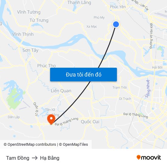 Tam Đồng to Hạ Bằng map