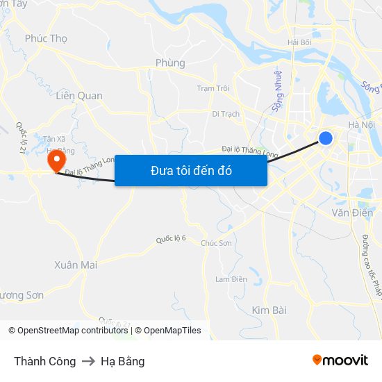 Thành Công to Hạ Bằng map