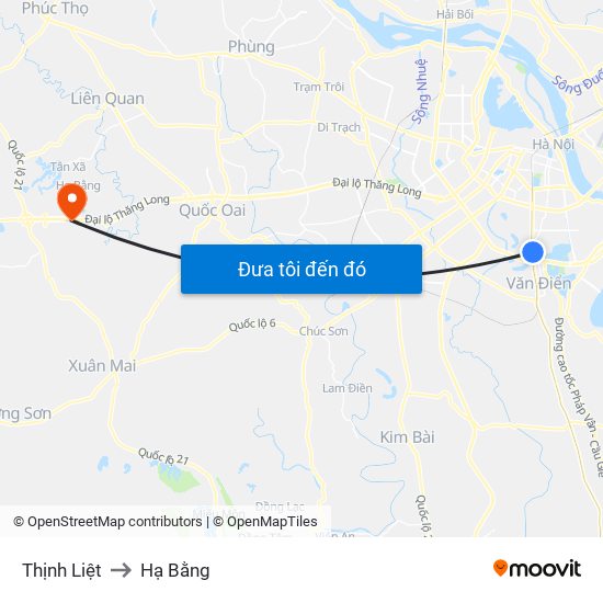 Thịnh Liệt to Hạ Bằng map