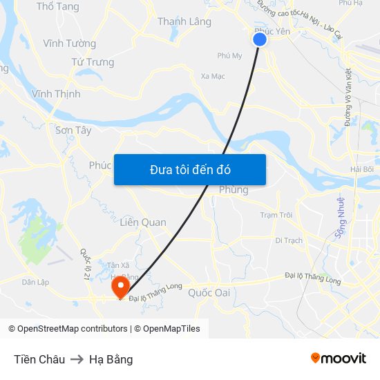 Tiền Châu to Hạ Bằng map