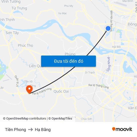 Tiền Phong to Hạ Bằng map