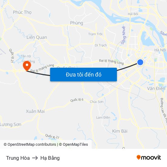 Trung Hòa to Hạ Bằng map