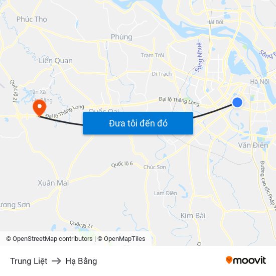 Trung Liệt to Hạ Bằng map