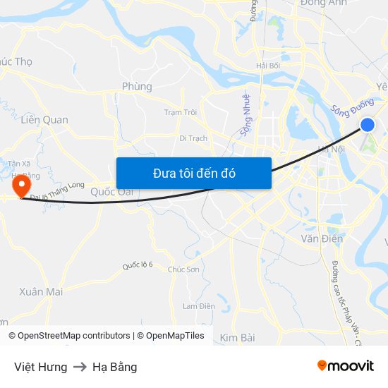 Việt Hưng to Hạ Bằng map