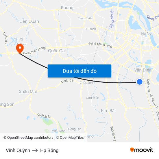 Vĩnh Quỳnh to Hạ Bằng map