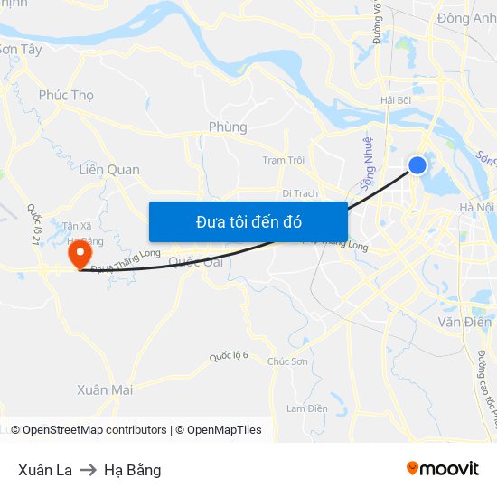 Xuân La to Hạ Bằng map