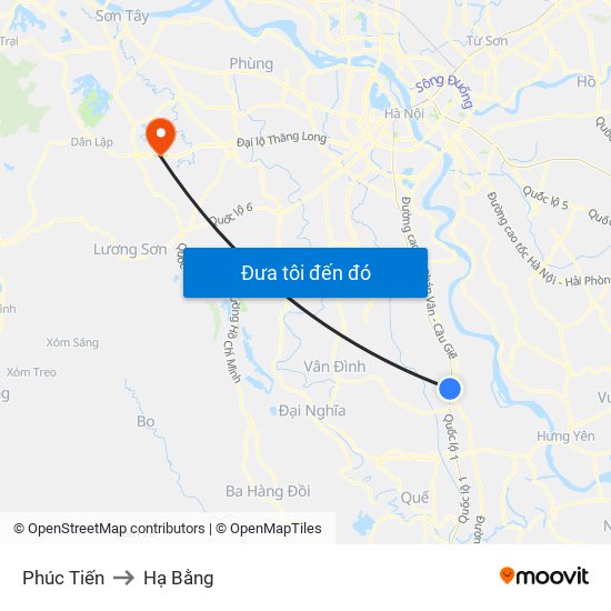 Phúc Tiến to Hạ Bằng map