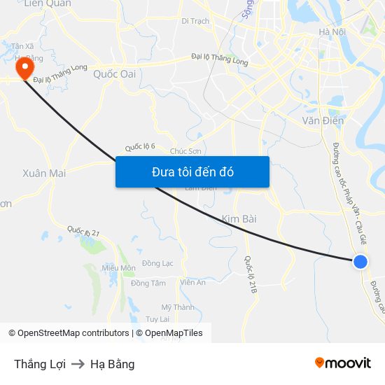 Thắng Lợi to Hạ Bằng map