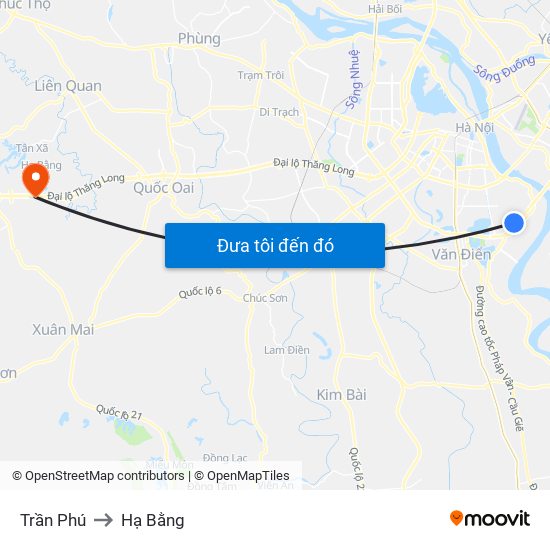 Trần Phú to Hạ Bằng map