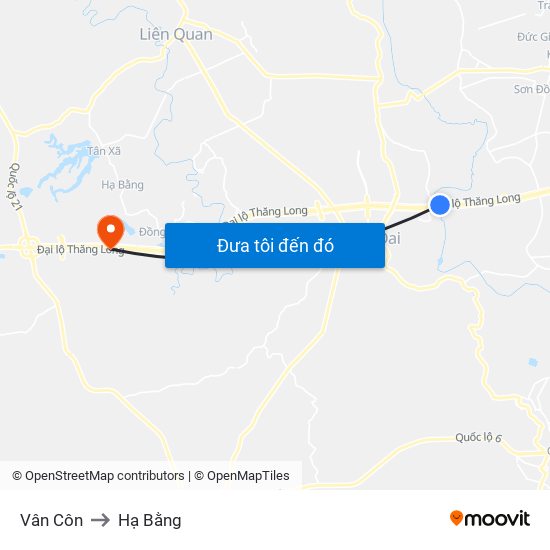 Vân Côn to Hạ Bằng map