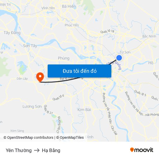 Yên Thường to Hạ Bằng map