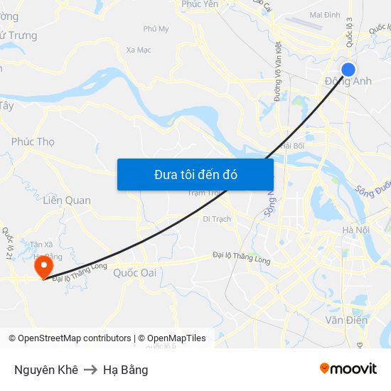 Nguyên Khê to Hạ Bằng map