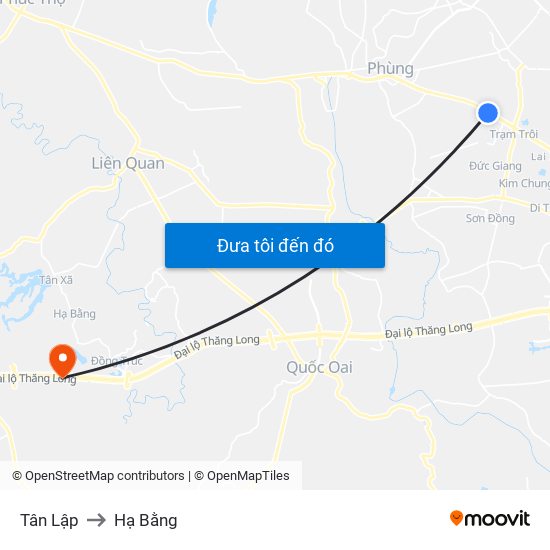 Tân Lập to Hạ Bằng map