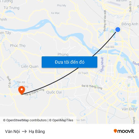 Vân Nội to Hạ Bằng map