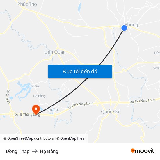 Đồng Tháp to Hạ Bằng map