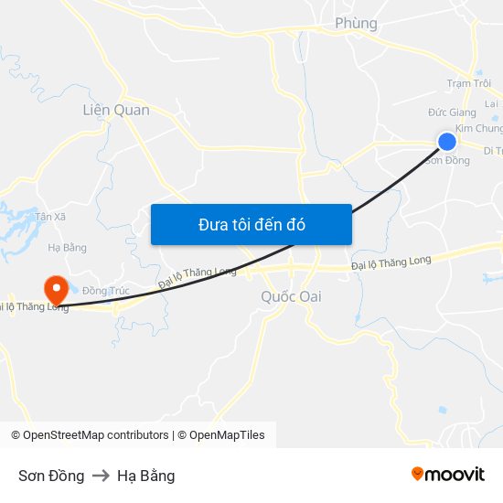 Sơn Đồng to Hạ Bằng map