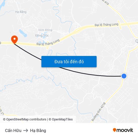 Cấn Hữu to Hạ Bằng map