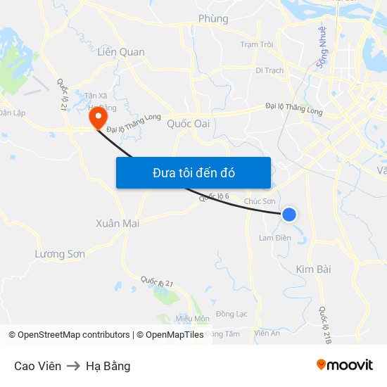 Cao Viên to Hạ Bằng map