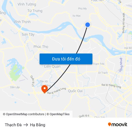 Thạch Đà to Hạ Bằng map