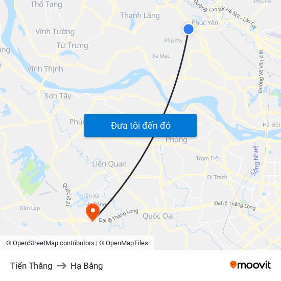 Tiến Thắng to Hạ Bằng map