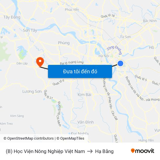 (B) Học Viện Nông Nghiệp Việt Nam to Hạ Bằng map