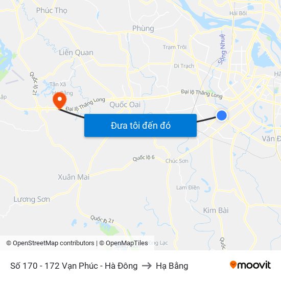 Số 170 - 172 Vạn Phúc - Hà Đông to Hạ Bằng map