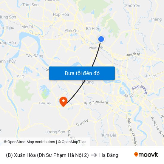 (B) Xuân Hòa (Đh Sư Phạm Hà Nội 2) to Hạ Bằng map