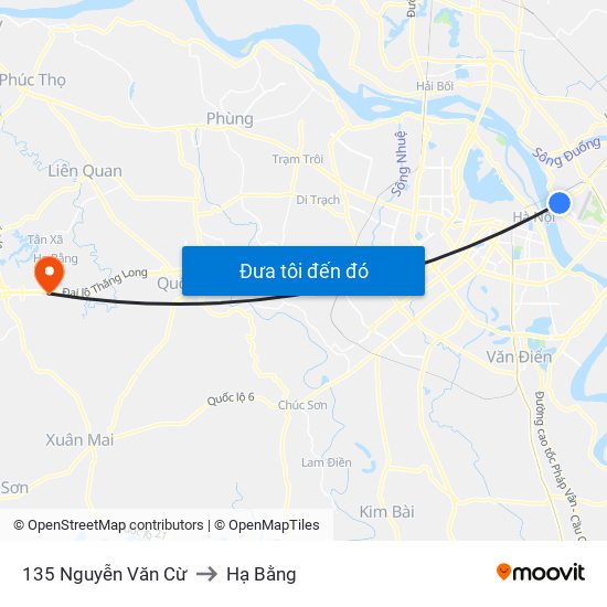 135 Nguyễn Văn Cừ to Hạ Bằng map