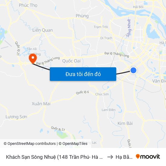Khách Sạn Sông Nhuệ (148 Trần Phú- Hà Đông) to Hạ Bằng map