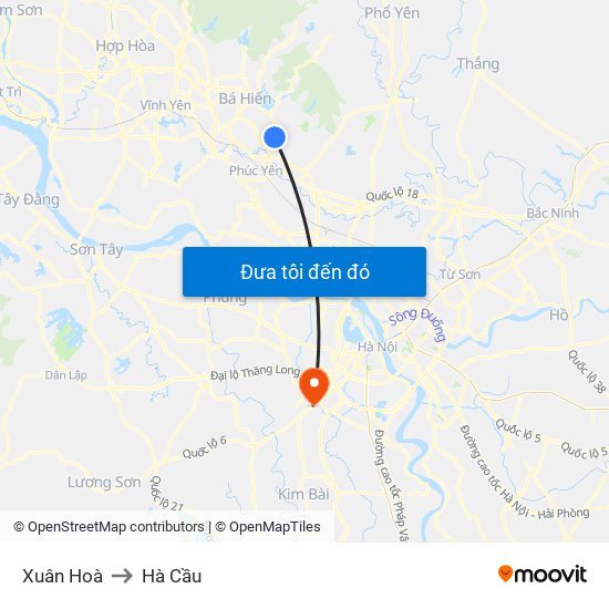 Xuân Hoà to Hà Cầu map