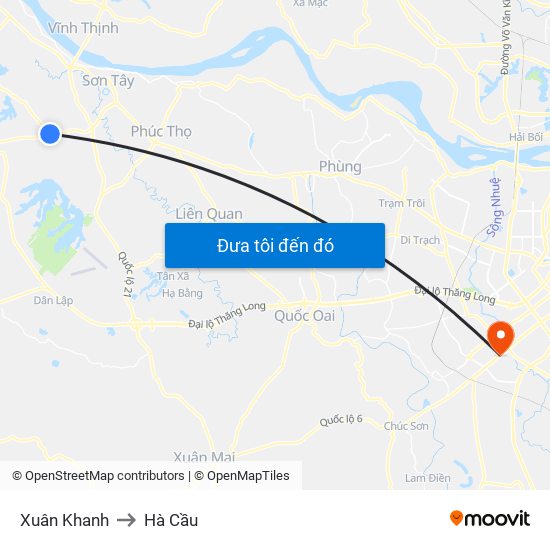 Xuân Khanh to Hà Cầu map