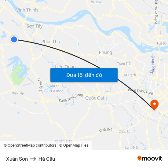 Xuân Sơn to Hà Cầu map