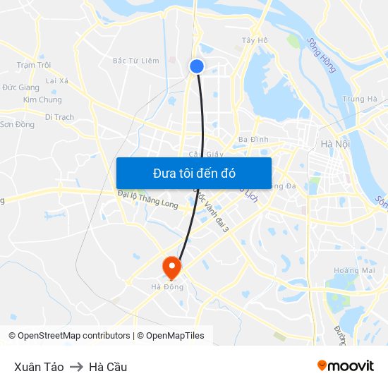 Xuân Tảo to Hà Cầu map