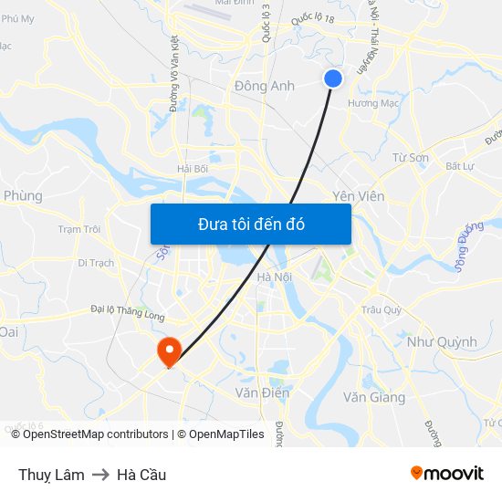 Thuỵ Lâm to Hà Cầu map
