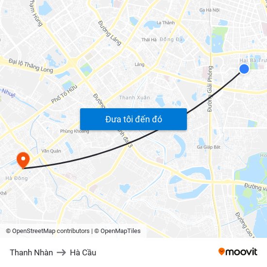 Thanh Nhàn to Hà Cầu map