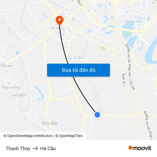 Thanh Thùy to Hà Cầu map