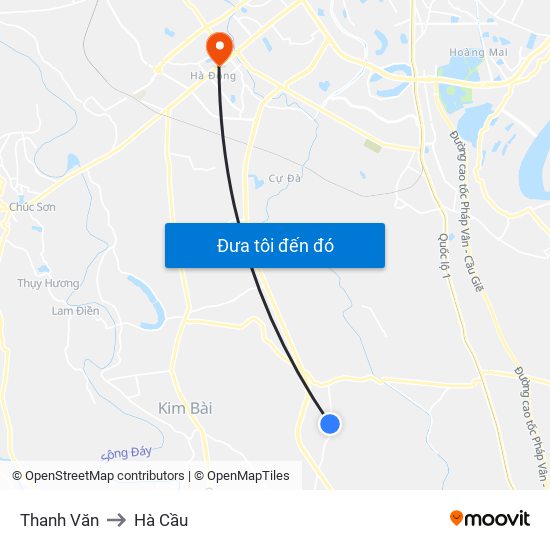 Thanh Văn to Hà Cầu map