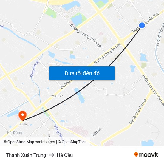 Thanh Xuân Trung to Hà Cầu map